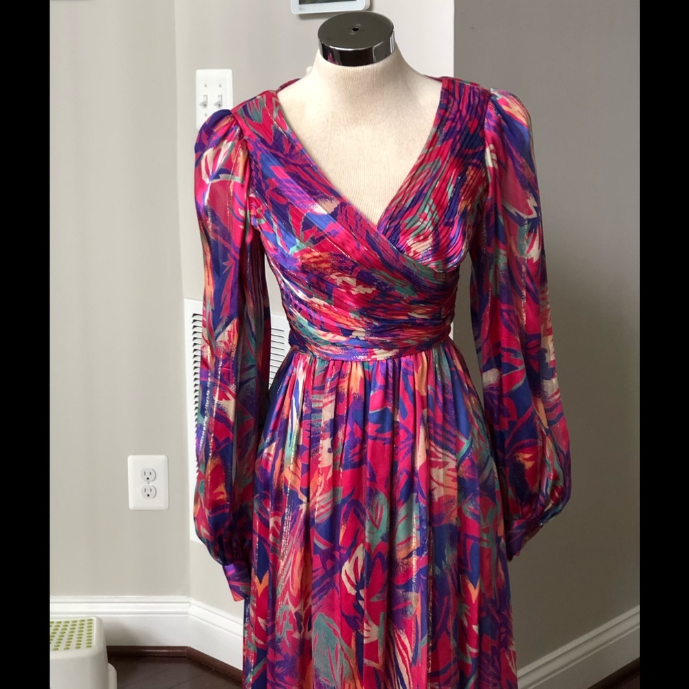 STUNNING VTG 100% SILK MORTON MYLES 1980s DRESS